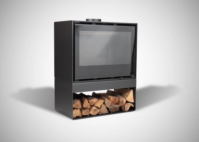 Poêle et insert à bois et granulés de bois - BECAFIRE CUB R ECO SUR SOCLE RANGE BUCHES - Bordeaux, Gironde (33)